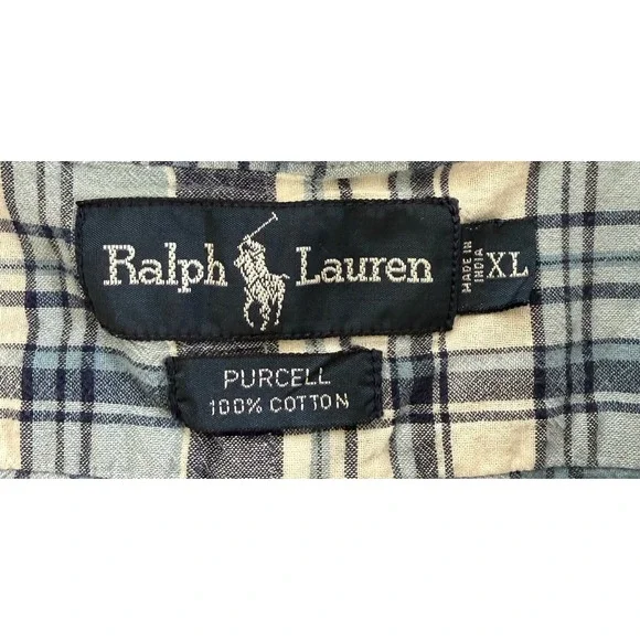 Ralph Lauren Purcell Mens XL Blue Plaid Short Sleeve Cotton Popover Shirt - Picture 2 of 4